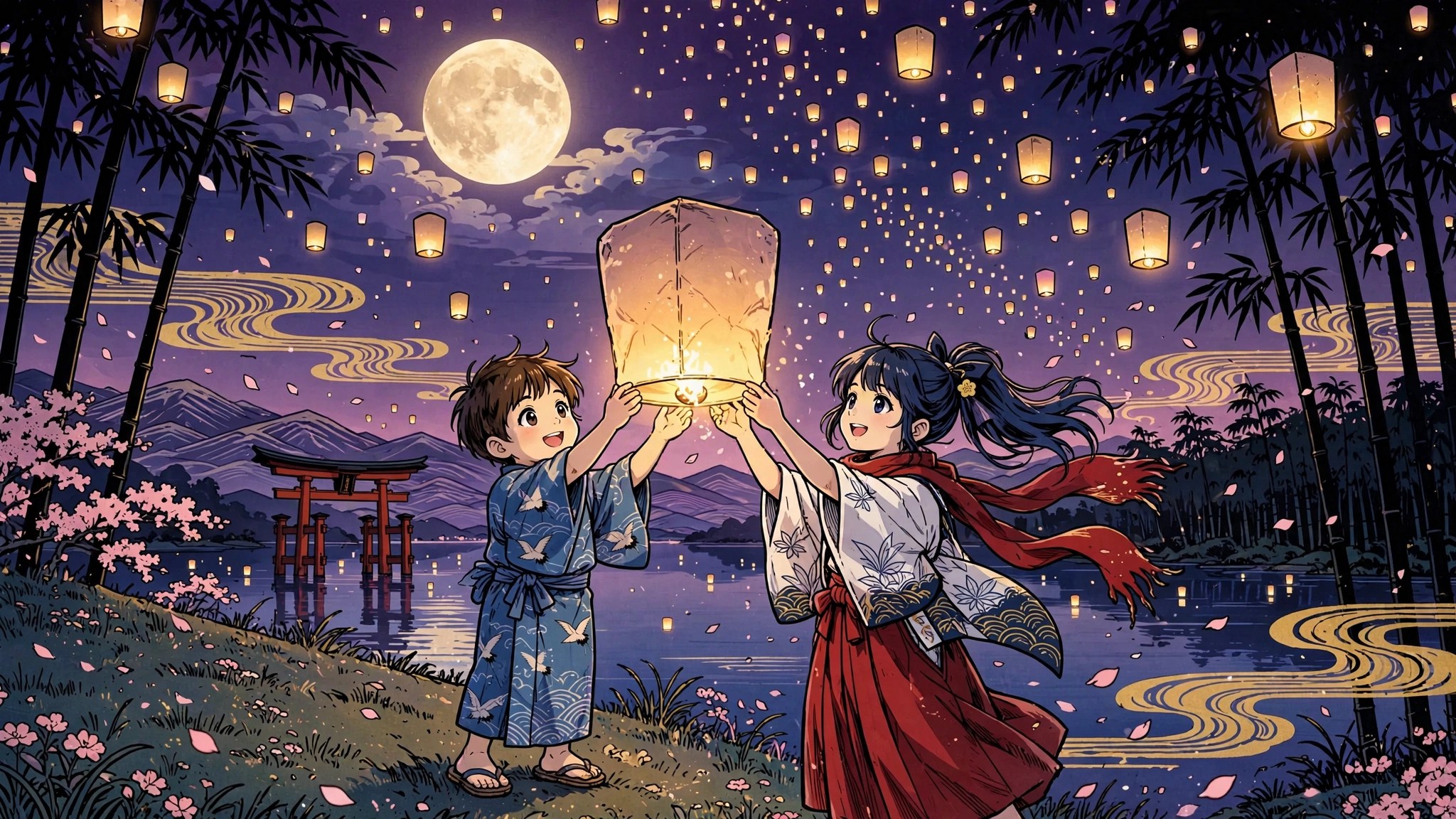 AKARI – Yuki a Ren pouštějí lucernu na slavnosti luceren